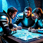 Team Coordination**

"A team of adventurers, fully clothed in fantasy armor, strategizing around a holographic map of a dungeon. Visible camaraderie and focused expressions. The scene is lit with a vibrant, adventurous atmosphere. Appropriate attire, safe for work, professional composition, perfect anatomy, well-formed hands, natural body proportions, high quality, family-friendly."

**