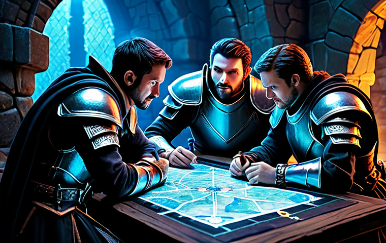 Team Coordination**

"A team of adventurers, fully clothed in fantasy armor, strategizing around a holographic map of a dungeon. Visible camaraderie and focused expressions. The scene is lit with a vibrant, adventurous atmosphere. Appropriate attire, safe for work, professional composition, perfect anatomy, well-formed hands, natural body proportions, high quality, family-friendly."

**