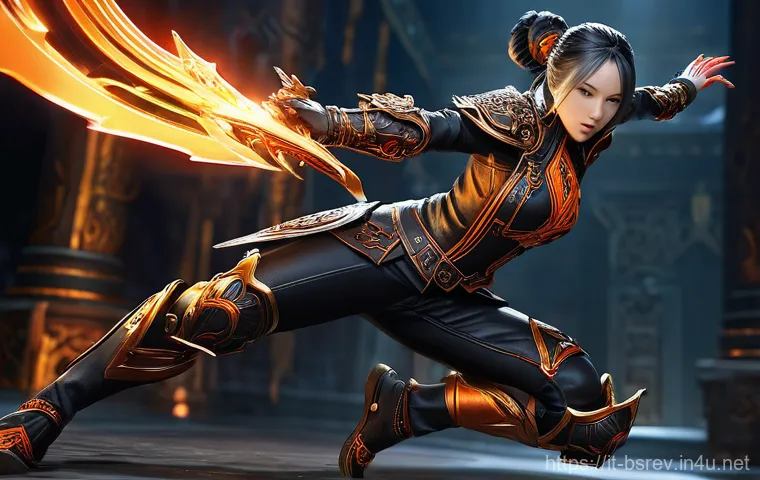 블레이드소울 레볼루션 보스 패턴 회피 방법 - **Prompt:** A highly dynamic, action-packed illustration of a female Blade Dancer from Blade & Soul ...