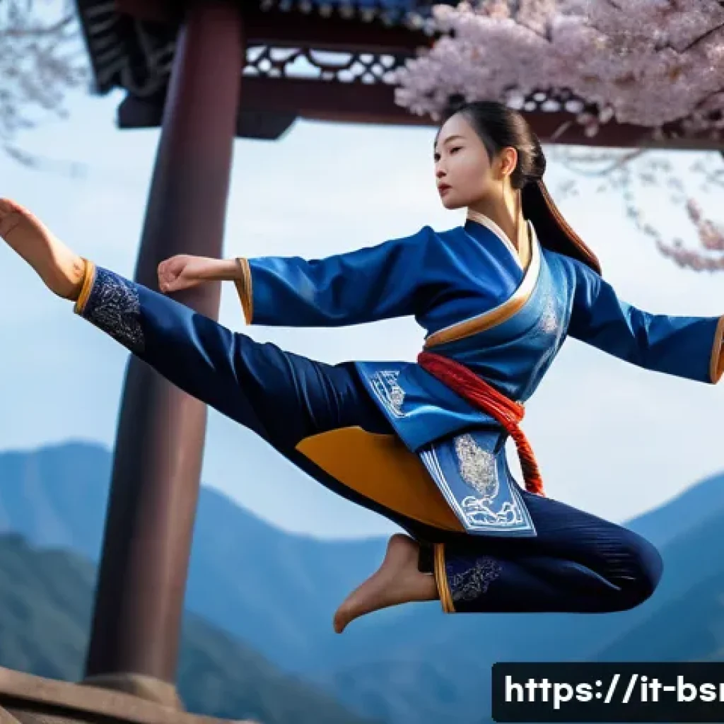 블레이드소울 레볼루션 초보자 용어 사전 - A female martial artist, in the prime of a dynamic combat sequence, mid-air as she unleashes a power...