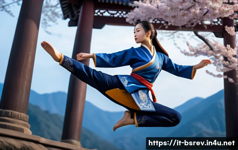 블레이드소울 레볼루션 초보자 용어 사전 - A female martial artist, in the prime of a dynamic combat sequence, mid-air as she unleashes a power...