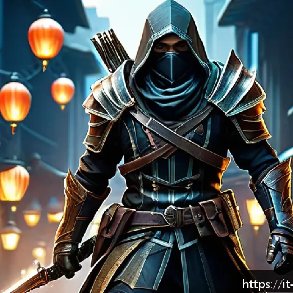 블레이드소울 레볼루션 고수들의 팁과 트릭 - A dynamic scene of a skilled Assassin character from a fantasy MMORPG, wearing lightweight, sleek ar...