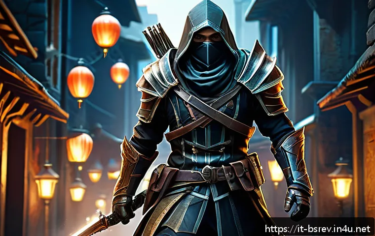 블레이드소울 레볼루션 고수들의 팁과 트릭 - A dynamic scene of a skilled Assassin character from a fantasy MMORPG, wearing lightweight, sleek ar...