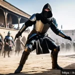 Home 20 블레이드소울 레볼루션 전투 스타일별 추천 클래스 - A dynamic scene of a swift assassin character clad in sleek, dark leather armor and light protective...