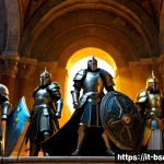 블레이드소울 레볼루션 고레벨 레이드 공략 - Photorealistic cinematic high-level fantasy raid battle in a lavish Italian-inspired marble basilica...